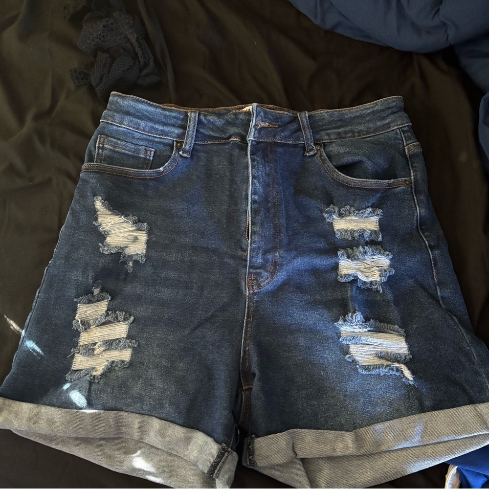 Wax Jean Blue Distressed High-Waisted Jean Shorts